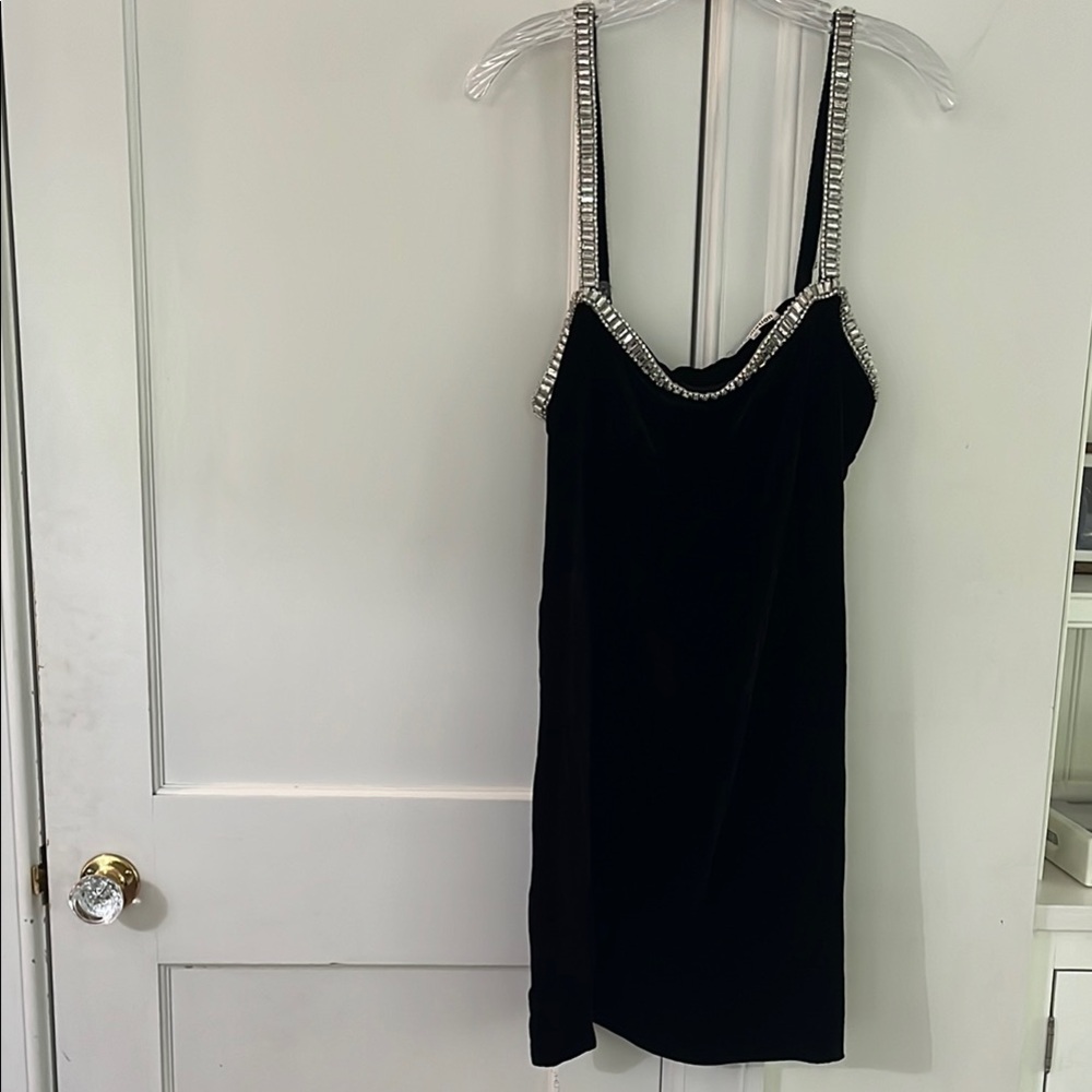 Reformation Black velvet Dress with adjustable Embellished Straps